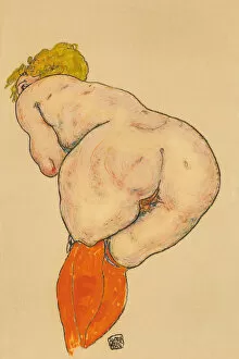 Undergarments Collection: Female Nude From Behind With Orange Stockings, 1918