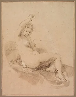 Female Nude Reclining with Arm Raised, c.1665. Creator: Aert de Gelder