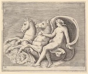 Fishes Prints: Female Nude with Two Seahorses, published ca. 1599-1622. Creator: Unknown