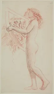 Female nude - study of a figure holding a harp, facing left, 1864. Creator: Sir Edward Coley Burne-Jones
