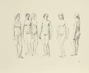 Pen On Paper Prints: Six female nudes, 1930. Creator: Franz Barwig the Elder