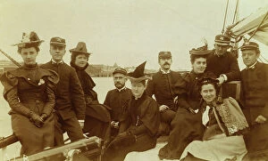 Figures Collection: Female passengers and crew members in group portrait aboard ship,1894 or 1895