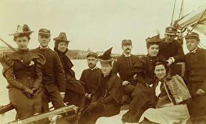 Social Life Prints: Female passengers and crew members in group portrait aboard ship