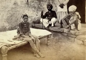 Quarantine Prints: Female patient with bubonic plague in Karachi, India, 1897. Creator: Unknown