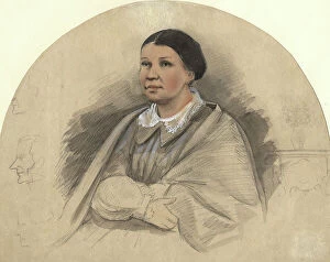 Shawl Collection: Female portrait, 2nd half of 19th century. Creator: Mikhail Znamensky