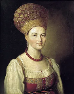 Female portrait in Russian Dress, 1784. Artist: Ivan Argunov Female portrait in Russian Dress, 1784. Artist: Ivan Argunov