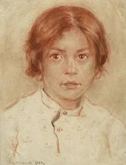 Sanguine Prints: Female Pupil at the Irkutsk School, 1904. Creator: Boris Vasilievich Smirnov