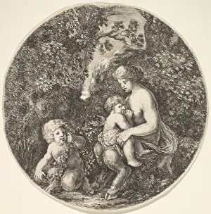 Della Bella Gallery: A female satyr breastfeeding an child to the right, turned towards the left