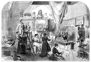 Observing Prints: The Female School of Art, Queen-Square: the Life Class, 1868. Creator: Unknown