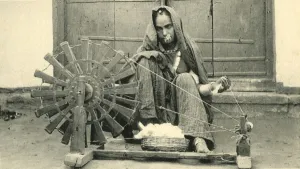 Rajasthani Prints: Female Spinning, Jaipur. Creator: Unknown