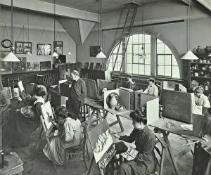 Hammersmith Prints: Female students painting still lifes, Hammersmith School of Arts and Crafts, London, 1910