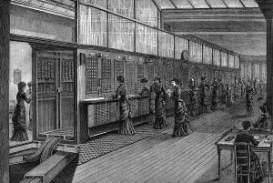 Female telephonists at the Central Telephone Exchange, Paris, 1890