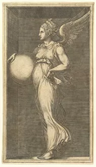 Giulio Gallery: Female Winged Allegorical Figure Holding a Sphere, 1558 / 1559. Creator: Giorgio Ghisi
