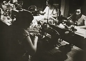 Sewing Machine Prints: Female workers at a negligee factory in midtown Manhattan, New York, USA, 1920s. Artist