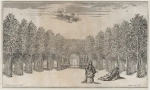 Two females in the foreground, one standing the other reclining, surrounded by tree-lined ..., 1668 Two females in the foreground, one standing the other reclining, surrounded by tree-lined ..., 1668