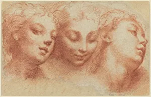 Laid Down Prints: Three Feminine Heads, c. 1522/1524. Creator: Parmigianino