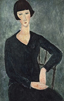 Femme assise à la robe bleue, 1918-1919. Creator: Modigliani, Amedeo (1884-1920)