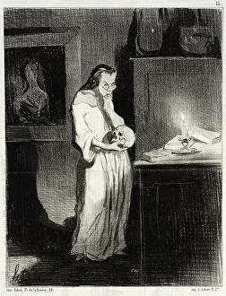Sexism Prints: Femme de lettre humanitaire se livrant sur l'homme... 1844. Creator: Honore Daumier