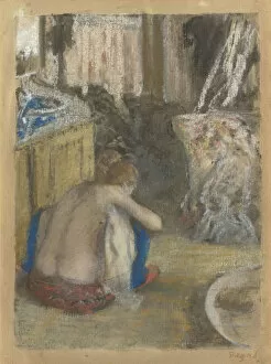 Neglige Collection: Femme nue, accroupie, vue de dos (Nude Woman Squatting, from behind), c. 1876. Creator: Degas