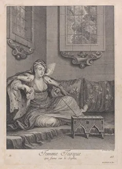 Femme Turque, qui fume sur le Sopha, 1714-15. Creator: Unknown
