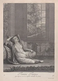 Jean Baptiste Van Mour Prints: Femme Turque, qui repose sur le Sopha sortant du bain, 1714-15. Creator: Unknown