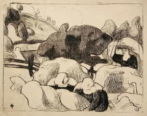 Haystack Prints: Femmes faisant les Foins (Women Making Haystacks), 1889. Creator: Emile Bernard