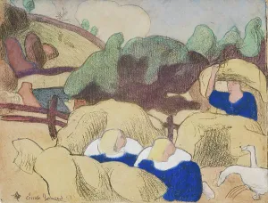 Goose Prints: Femmes faisant les foins (Women Making Haystacks), 1889. Creator: Emile Bernard