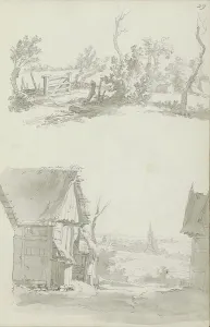 La Thiere Prints: Fenced pasture and a cityscape, c.1780-c.1800. Creator: Bernhard Heinrich Thier