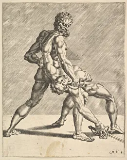 Maarten Jacobsz Van Heemskerck Gallery: Two Fencers, from Fencers, plate 8, 1552. Creators: Dirck Volkertsen Coornhert