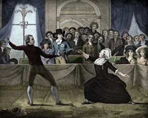 Fencing Prints: Fencing Match Between Mademoiselle La Chevaliere D Eon De Beaumont and Monsieur De Saint George