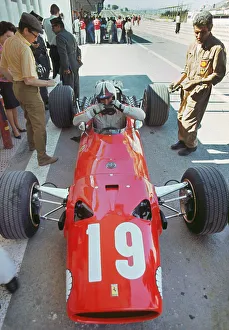 Overalls Prints: Ferrari in pits during 1968 Spanish Grand Prix, Chris Amon. Creator: Unknown