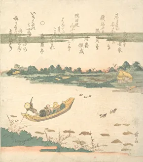 Keisai Eisen Prints: Ferry Boat Crossing the Sumida River, ca. 1840. Creator: Ikeda Eisen