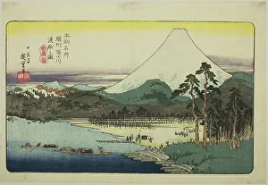 Ferry Boats Crossing the Fuji River in Suruga Province (Sunshu Fujikawa watashibune... c. 1837/39. Creator: Ando Hiroshige)