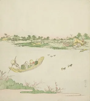 Keisai Eisen Prints: A Ferryboat Crossing the Sumida River, Japan, c. 1820s. Creator: Ikeda Eisen