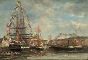 Boudin Collection: Festival in the Harbor of Honfleur, 1858. Creator: Eugene Louis Boudin