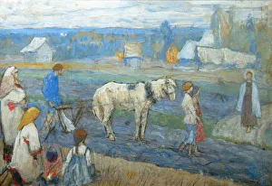Peasant Woman Prints: At the field, 1911. Artist: Nesterov, Mikhail Vasilyevich (1862-1942)