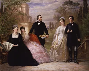 Laced Prints: The Field Family in a Garden, 1869. Creator: Daniel Huntington