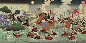 Korea Gallery: Fierce Fighting at Anseong Crossing in Korea (Chosen Anjo watashi no gekisen no zu), 1894