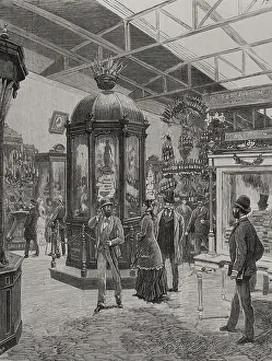 Fifth Hall of the Spanish section in the Palace of the Champ de Mars, Paris Exposition, 1878. Creator: Enrique Alba