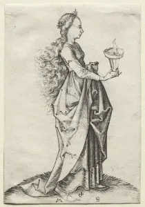 The Fifth Wise Virgin. Creator: Martin Schongauer (German, c. 1450-1491)