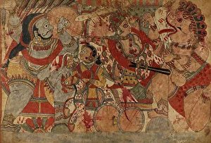 Babhruvahana Prints: Fight with Ghatotkacha, Scene From the Story of Babhruvahana... c1850. Creator: Unknown