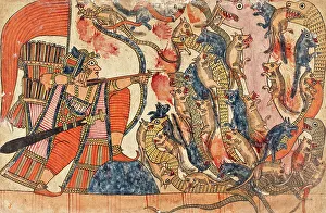 Courage Prints: Fight of the Mongoose and the Serpent Armies (recto)... c1850. Creator: Unknown