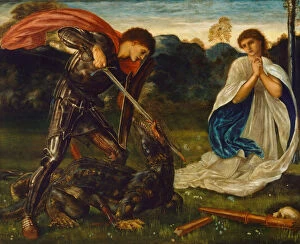 Great Britain Collection: The fight: St George killing the dragon VI, 1866. Artist: Burne-Jones, Sir Edward Coley