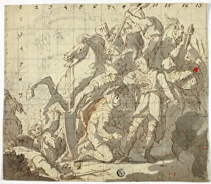 Robert Kerr Porter Prints: Fighting Knights Before Castle, c. 1800. Creator: Robert Ker Porter