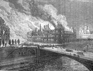 Semaine Sanglante Prints: The Fighting in Paris: burning of the Hotel de Ville, 1871. Creator: Unknown