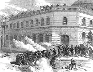 The Fighting in Paris: Communists defending the Elysee Palace, 1871. Creator: C. R