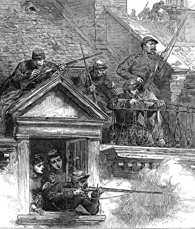 Simpson W Prints: The Fighting in Paris: on the housetops: Faubourg Poissonniere, 1871. Creator: A. H