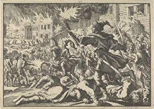 Fighting in the streets of Moscow between Russians and Poles in 1611, 1698. Artist: Aa, Pieter van der (1659-1733)