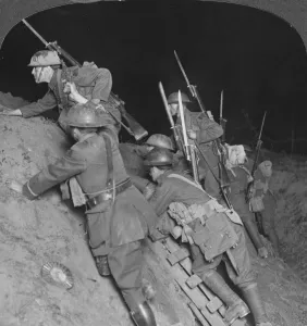 Fighting throught the night at Mory, France, World War I, c1914-c1918. Artist: Realistic Travels Publishers