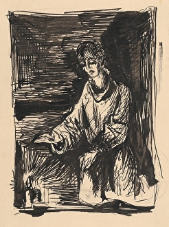 Religious Motif Prints: Figure by candlelight, 1940/1944. Creator: Jan Novak